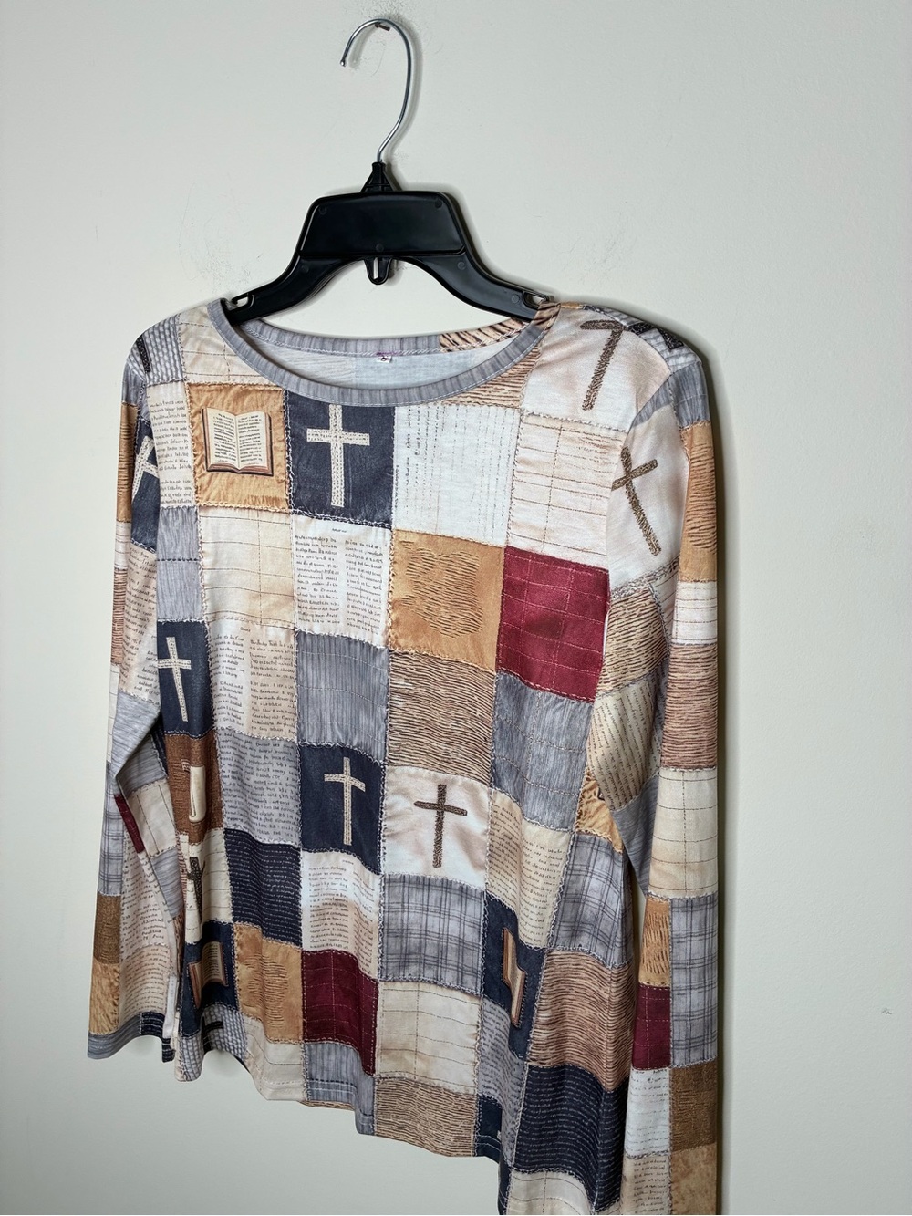 Patchwork Cross Print Long-Sleeve Shirt - Multicolor